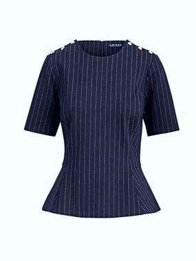 Navy Pinstripe Peplum Blouse